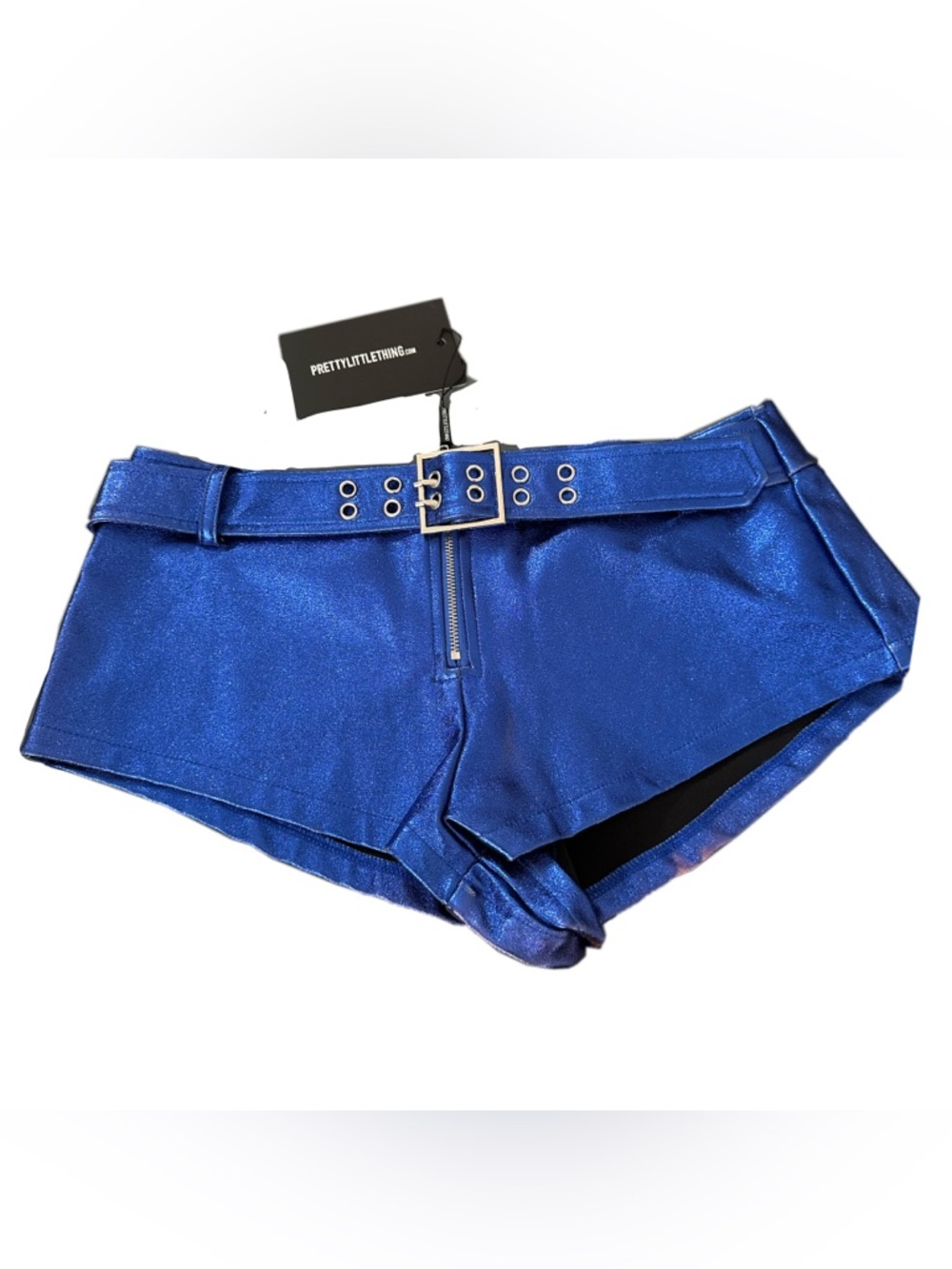 PrettyLittleThing Shimmery Cobalt High-Waist Belted Bike Shorts
